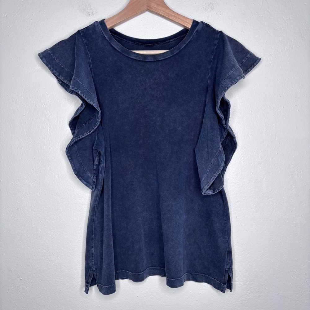 All Saints Lara Ruffle Trim Tank Dark Gray Acid Wash Size 2 EUC